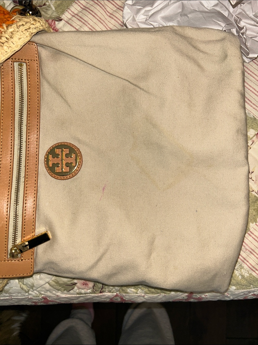 Tory Burch Crochet Patchwork Shoulder Bag in Natural with Pink & Orange Accents - Picture 7 of 15